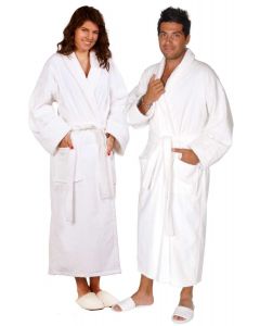 Bare Cotton 100% Turkish Cotton Adult Terry Velour Shawl Robe - White - Adult - XXLarge - Adult Terry Velour Shawl Robe - White - XXLarge