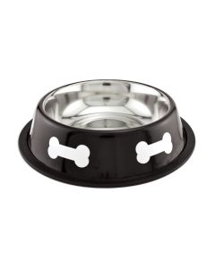 Westminster Pet Products Fashion Steel Bowl Black W/White Bones 16oz-