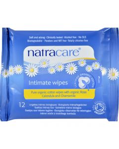 Natracare Organic Cotton Intimate Wipes - 12 Wipes - Case of 12