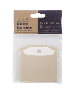 docrafts Papermania Bare Basics Natural Kraft Pockets W/Inserts 6/Pkg-White Square Tags, 3"X3"