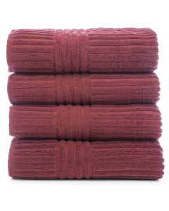 Bare Cotton Luxury Hotel & Spa Towel 100% Genuine Turkish Cotton Bath Towels - Cranberry - Stripe  - Set of 4