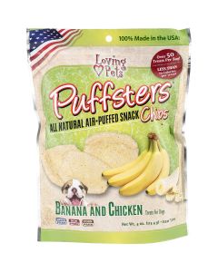 Loving Pets Products Puffsters Treat Chips 4oz-Banana & Chicken