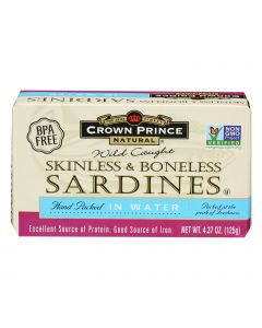 Crown Prince Skinless and Boneless Sardines In Water - Case of 12 - 4.37 oz.