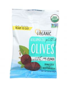 Mediterranean Organic Olives - Organic - Kalamata - Pitted - with Cumin - Snack Pack - 2.5 oz - case of 12