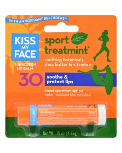 Kiss My Face Lip Balm Sport - Mint - SPF 30 - Case of 12 - .15 oz