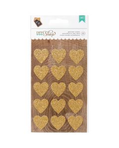 American Crafts DIY Shop 2 Glitter Stickers-Gold Hearts