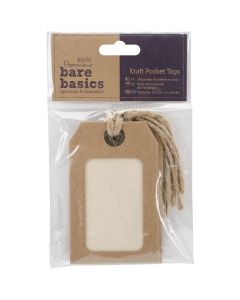 docrafts Papermania Bare Basics Natural Kraft Tags W/Jute 3/Pkg-Pocket W/White Insert 4"X2.5"
