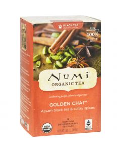 Numi Tea Numi Golden Chai Spiced Assam Black Tea - 18 Tea Bags - Case of 6