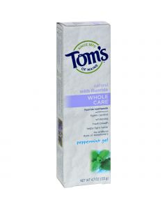 Tom's of Maine Whole Care Gel Toothpaste Peppermint - 4.7 oz - Case of 6
