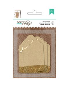 American Crafts DIY Shop 2 Tags 12/Pkg-Kraft W/Gold Glitter