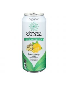 Steaz Lightly Sweetened Green Tea - Lemon Ginger - Case of 12 - 16 Fl oz.