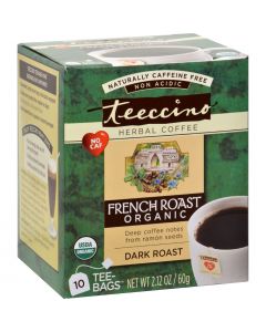 Teeccino French Roast Herbal Coffee Dark Roast - 10 Tea Bags - Case of 6
