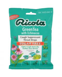 Ricola Sugar Free Green Tea Cough Drops with Echinacea - 19 Drops - Case of 12