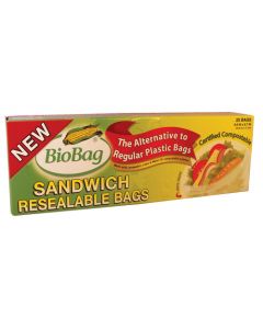 BioBag Resealable Sandwich Bags - Case of 12 - 25 Count