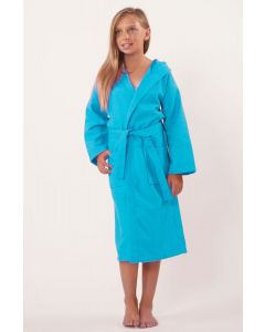 Bare Cotton 100% Turkish Cotton Kids Hooded Waffle Diamond Robe - Turquoise - Kids (Age 3-6) - Small Medium - Kids Hooded Waffle Diamond Robe - Turquoise - Small Medium