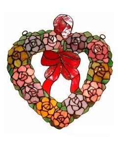 Warehouse of Tiffany Tiffany-style Love Hanging Stained Glass Wreath