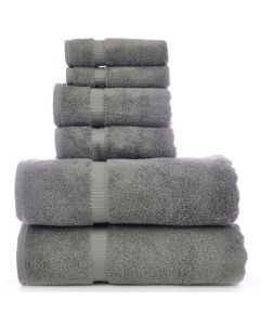 Bare Cotton Luxury Hotel & Spa Towel 100% Genuine Turkish Cotton 6 Piece Towel Set -Gray- Dobby Border