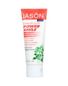 Jason Natural Products Toothpaste - Powersmile - Antiplaque and Whitening - Powerful Peppermint - Fluoride-Free - 3 oz - case of 12