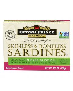 Crown Prince Skinless and Boneless Sardines In Pure Olive Oil - Case of 12 - 3.75 oz.