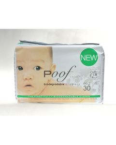 Poof Bio Disposable Diapers - Chlorine Free - Antibacterial - Size 2 - Taupe Chinoiserie - Case of 4 - 30 CT