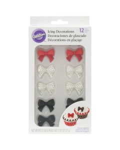 Wilton Royal Icing Decorations 12/Pkg-Black, Red & White Bows