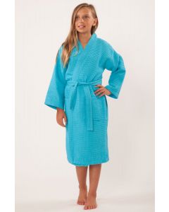 Bare Cotton Kids Waffle Kimono Robe - Turquoise - Kids (Age 7-10) - Large - Kids Waffle Kimono Robe - Turquoise - Large