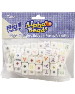 Darice Alphabet Beads 12mm 80/Pkg-White W/Multicolor Letters