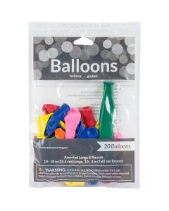 Creative Converting Balloons Long & Round Assortment 20/Pkg-Assorted Colors