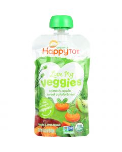 Happy Tot Toodler Food - Organic - Love My Veggies - Spinach Apple Sweet Potato and Kiwi - 4.22 oz - case of 16