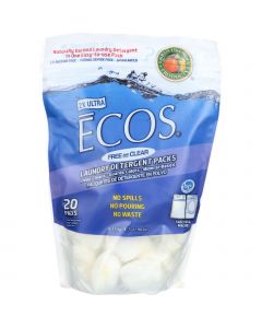 Earth Friendly Laundry Detergent Packs - Ultra Liq Ecos - 20 pods - Free and Clear - 17.98 oz - case of 6