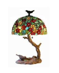 Warehouse of Tiffany Tiffany Style Floral with Bird in a Tree Table Lamp