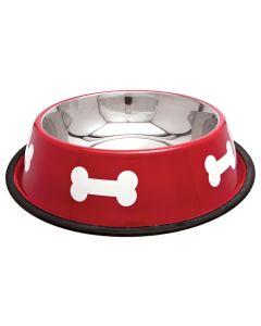 Westminster Pet Products Fashion Steel Bowl Red W/White Bones 64oz-