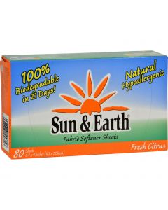 Sun and Earth Fabric Softener Sheets Fresh Citrus - 80 Sheets - Case of 6
