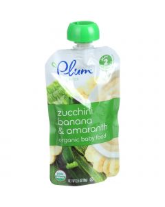 Plum Organics Baby Food - Organic - Zucchini Banana and Amaranth - Stage 2 - 6 Months and Up - 3.5 oz - Case of 6