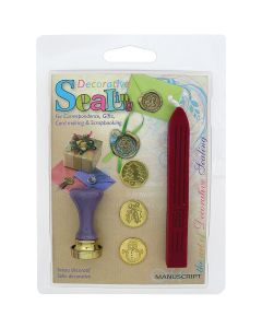 Manuscript Pen Decorative 3 Coin Sealing Set W/Red Wax-Christmas Tree, Holly & Snowman