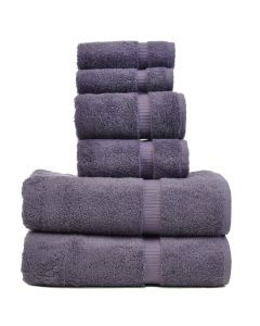 Bare Cotton Luxury Hotel & Spa Towel 100% Genuine Turkish Cotton 6 Piece Towel Set -Plum- Dobby Border