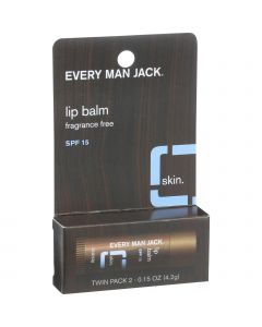Every Man Jack Lip Balm - Fragrance Free - SPF 15 - Twin Pack - 2 Count - .15 oz
