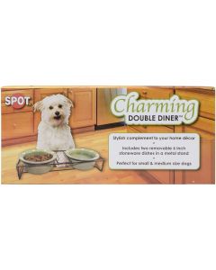 Ethical Pets Double Diner Frame 2.375"X13.25"X5.75" W/Two 6" Dishes-Orange