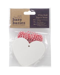 docrafts Papermania Bare Basics White Tags W/Twine 20/Pkg-Heart 2.75"X3.125"