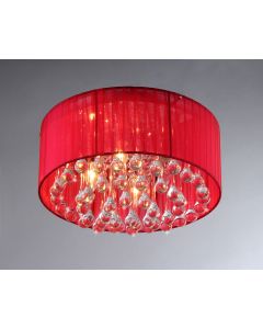 Warehouse of Tiffany Erinyes Red Shaded Crystal and Chrome Ceiling Lamp