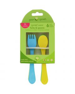 Green Sprouts Forks and Spoons - Sprout Ware - 9 Months Plus - Aqua Assorted - 6 Pack