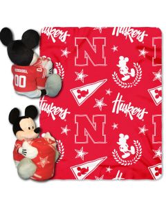 The Northwest Company Nebraska College-Disney 40x50 Fleece Throw w/ 14" Plush Mickey Hugger