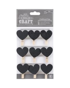 docrafts Chalk Craft Chalkboard Pegs 9/Pkg-Natural Clothespins W/Hearts