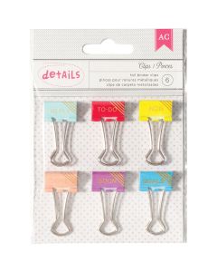 American Crafts Designer Desktop Essentials Binder Clips 6/Pkg-Gold Words 2