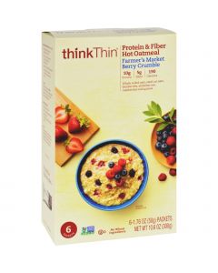 Think Products Oatmeal - Protein and Fiber Hot - thinkThin - Farmers Market Berry Crumble - Box - 10.6 oz - Case of 12