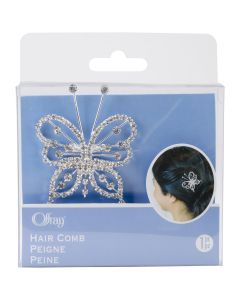 Offray Butterfly Hair Comb-Silver W/Rhinestones