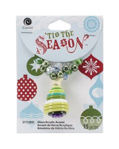 Cousin Tis The Season Accents-Green & White Tree Buttons 15/Pkg