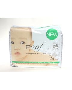 Poof Bio Disposable Diapers - Chlorine Free - Antibacterial - Size 3 - Taupe Chinoiserie - Case of 4 - 26 CT
