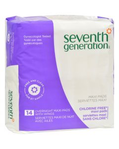 Seventh Generation Chorine Free Maxi Pads - Overnight with Wings - 14 Pads