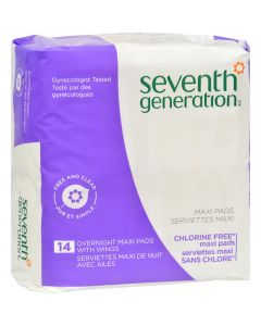 Seventh Generation Maxi Pads - Overnight with Wings - 14 ct - Case of 12